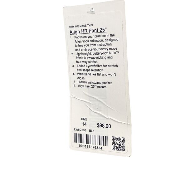 lululemon Align™ High-Rise Pant " Black 25' Size 14 NWT - Picture 9 of 9